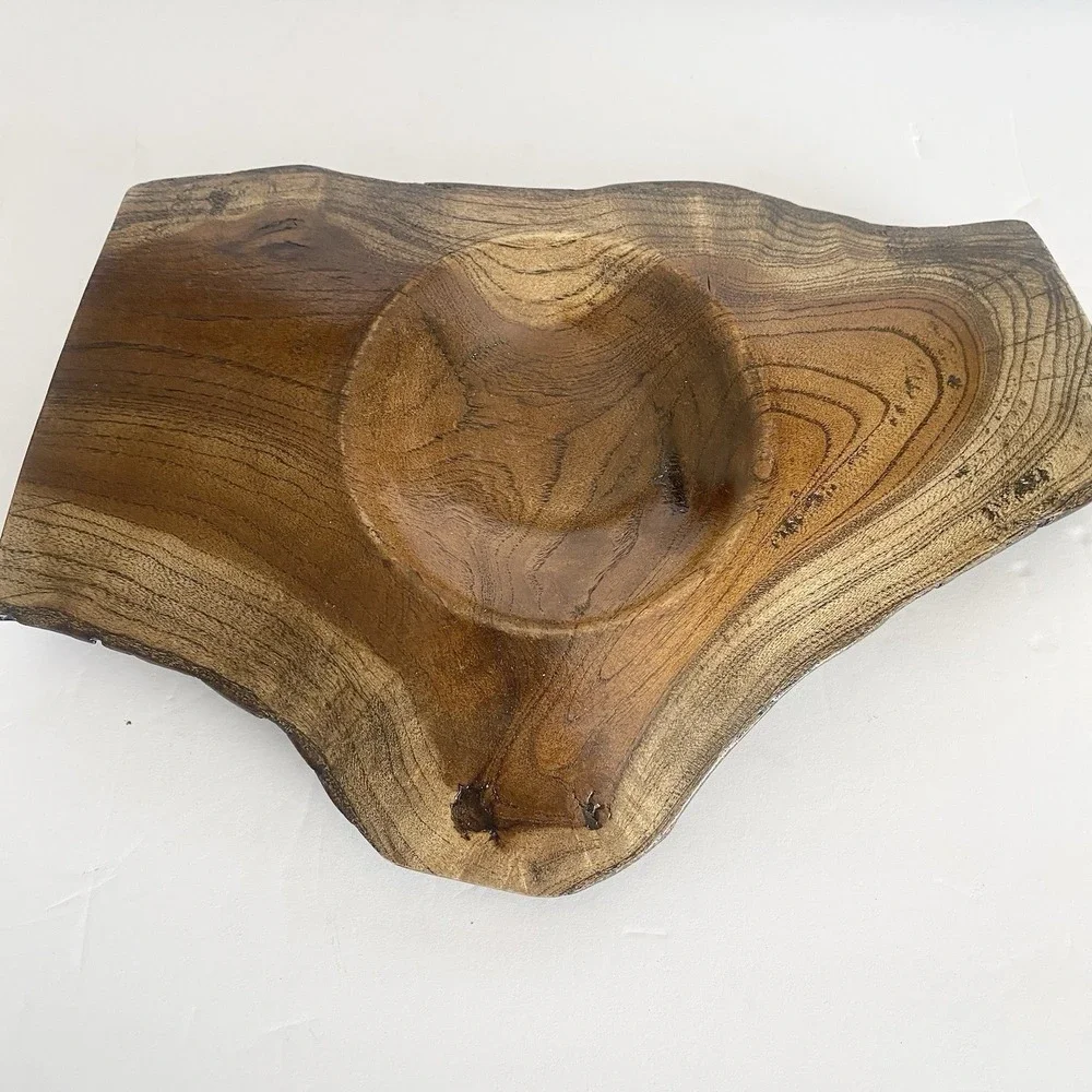 Hand Turned Wooden Bowl Artisan Handmade Live Edge Wood‎ Plant Tray Rustic Art